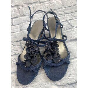 Bandolino Denim Floral Wedges 6.5